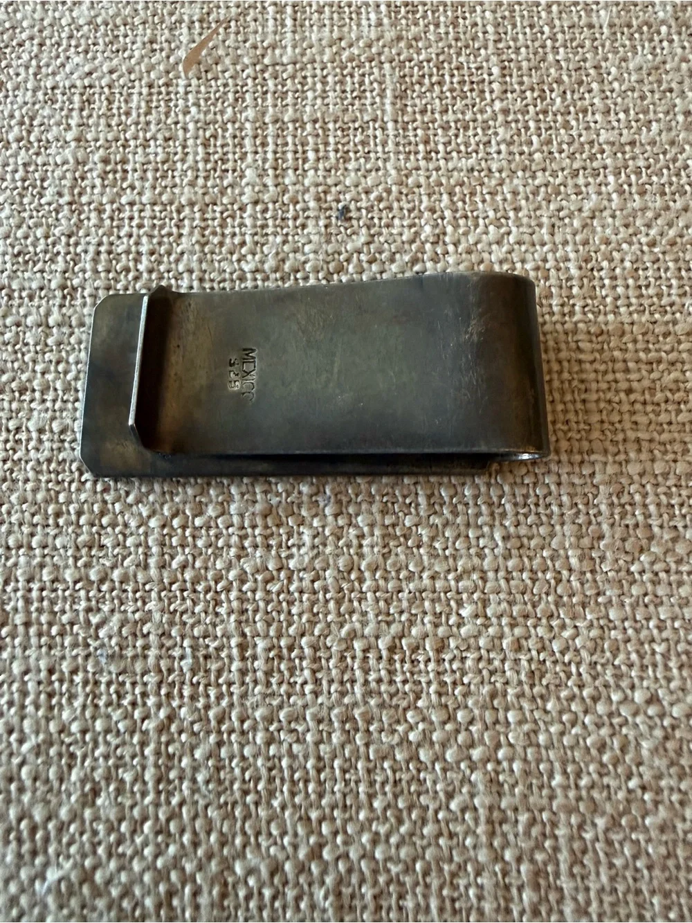 Vintage Mexican 925 Silver & Stone Mosaic Money clip w/Aztec Calendar Medallion.
